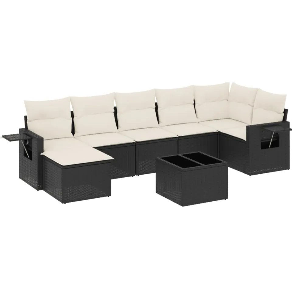 vidaXL 8-delige Loungeset met kussens poly rattan zwart, foto 3