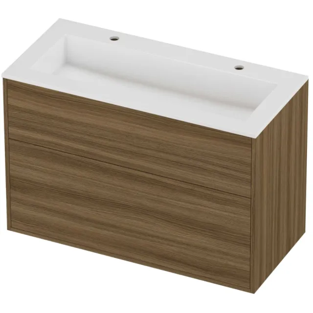 Proline Aristo Badmeubelset Polystone Elegant 2 Gaten 100x46x67 cm Glans Wit Caramel Walnut Houtlook