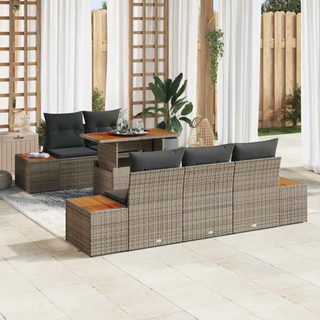 vidaXL Tuin Sofa Set 6 st Grijs Poly riet, foto 2