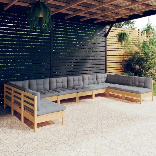 vidaXL 10-delige Loungeset met grijze kussens massief grenenhout grijs, foto 2