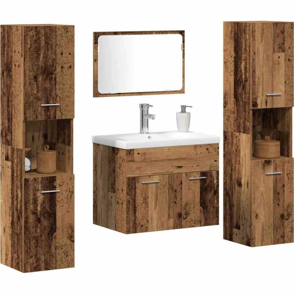 vidaXL Badkamermeubelset 4 st Oud Hout 60 x 38,5 x 46 cm Bewerkt hout Bruin