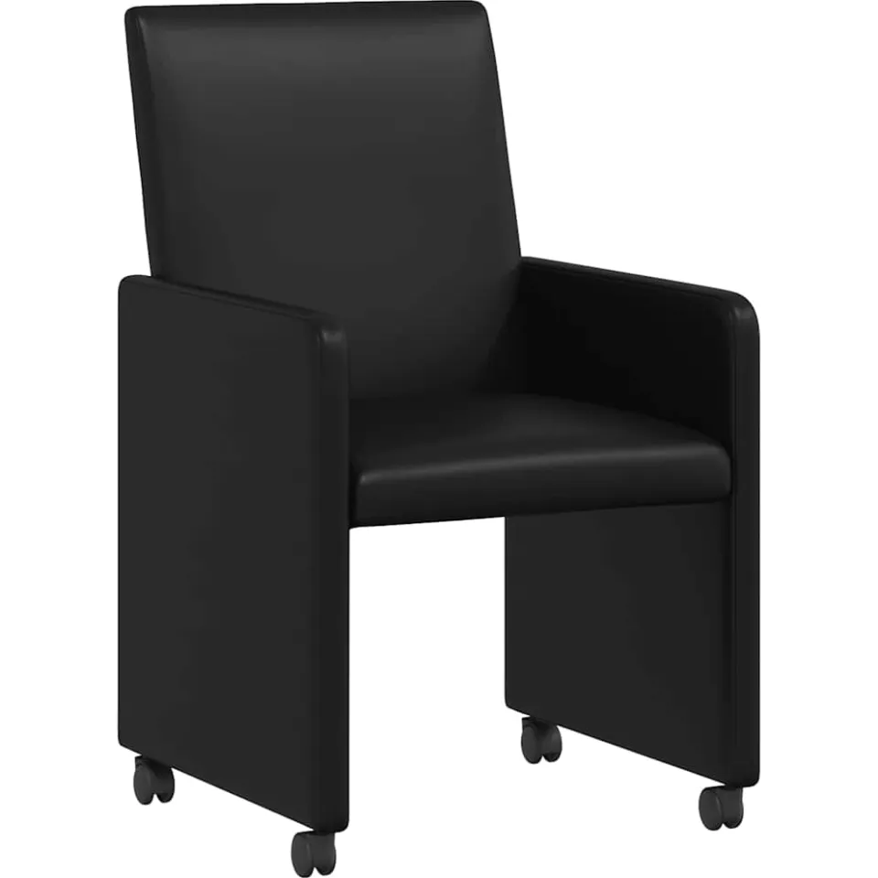 vidaXL Eetkamerstoelen met Wieltjes 2 st Kunstleer Zwart