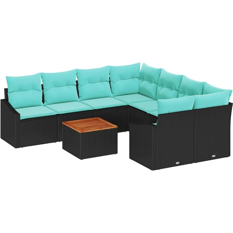 vidaXL Tuinbankenset 9 st Zwart poly rattan