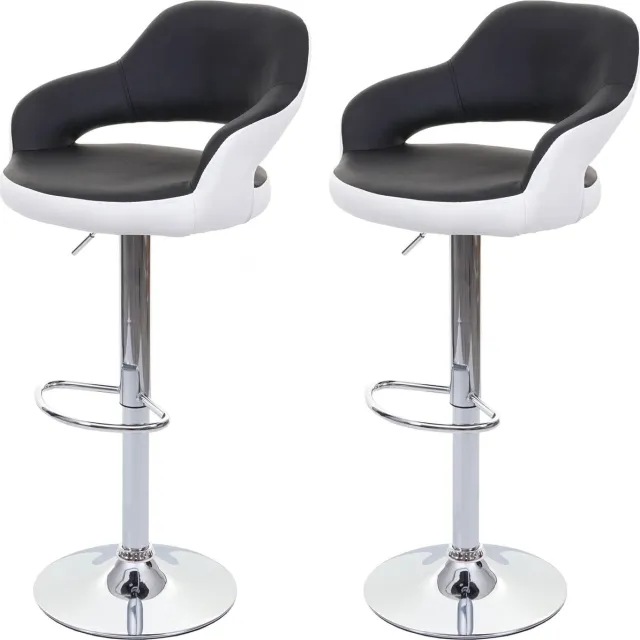 MCW Set van 2 barkrukken MCW-F16, barkruk counter kruk draaikruk, met rugleuning kunstleer ~ zwart-wit