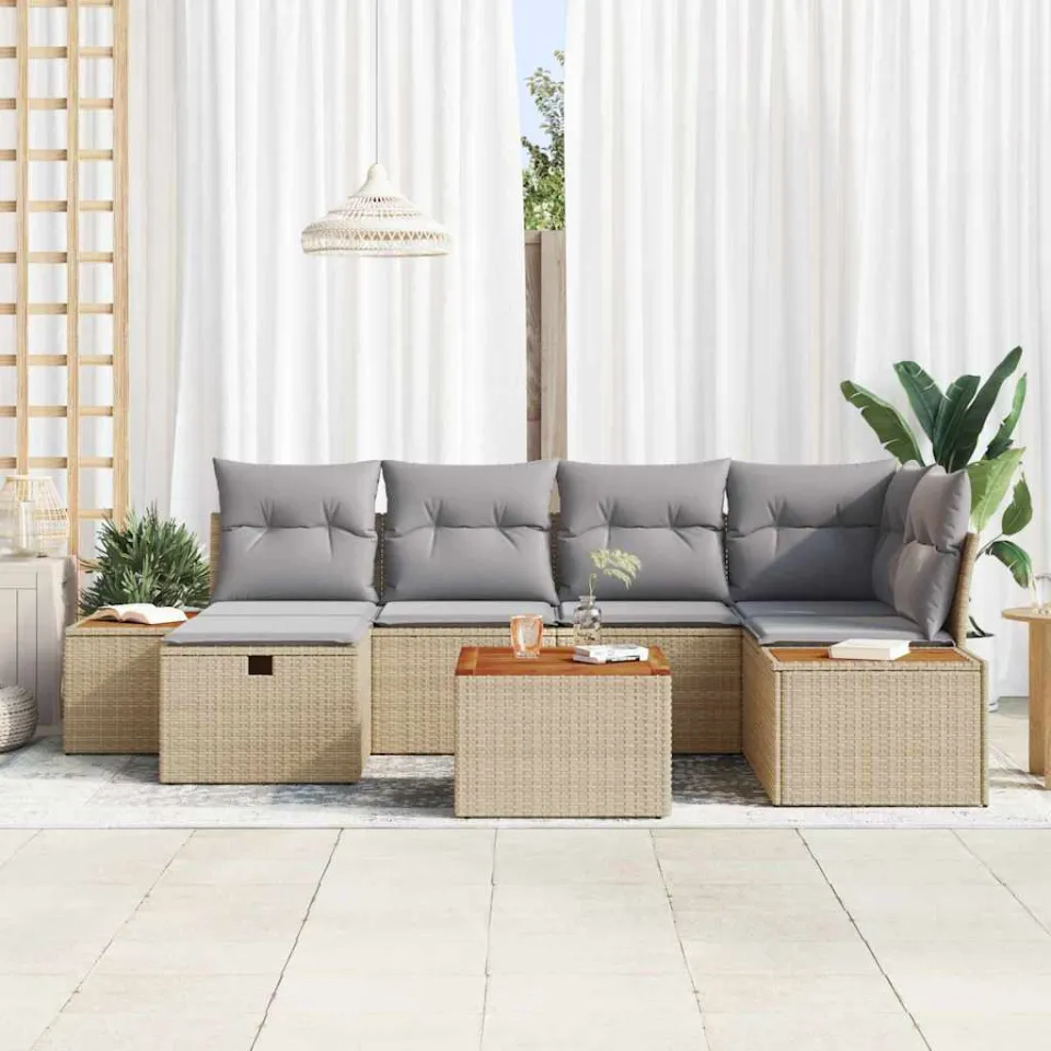 vidaXL Tuin Sofa Set 7 st Beige poly rattan, foto 3