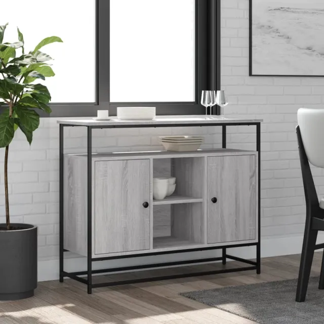 vidaXL Dressoir 100x35x80 cm bewerkt hout grijs sonoma, foto 2