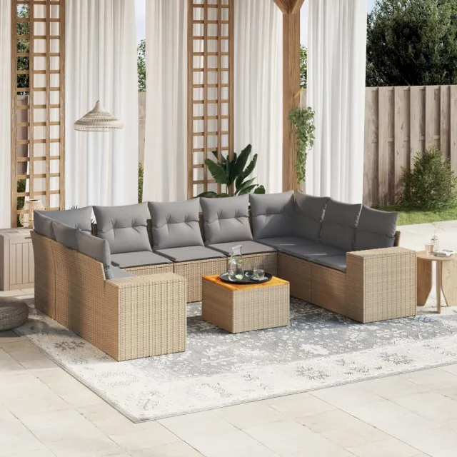 vidaXL 10-delige Loungeset met kussens poly rattan beige, foto 2
