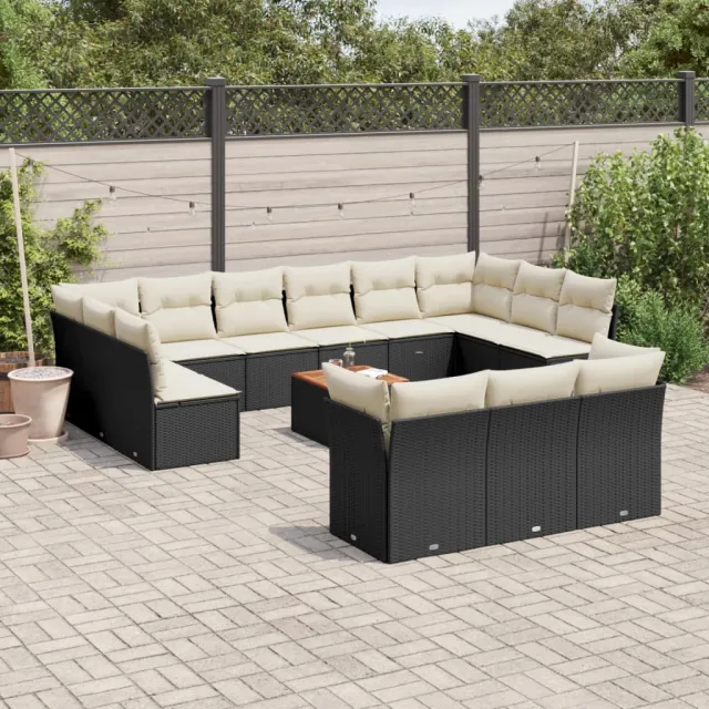 vidaXL 14-delige Loungeset met kussens poly rattan zwart, foto 2