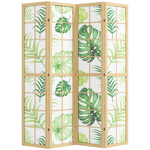 ZYLARO Kamerscherm - 4-delig - Opvouwbaar - Boho stijl - Tropisch ontwerp - Houten frame - Groen natuurlijk hout+groen