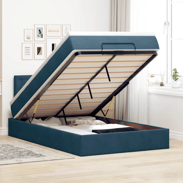 vidaXL Bed poef met matras 120x190 cm fluweel donkerblauw blauw