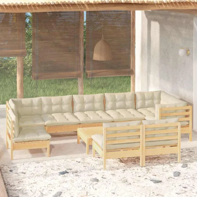 vidaXL 10-delige Loungeset met crèmekleurige kussens grenenhout, foto 2