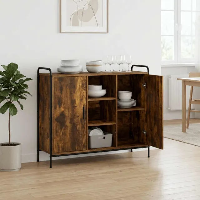 vidaXL Dressoir Gerookt eiken 97 x 33 x 81 cm Bewerkt hout Bruin