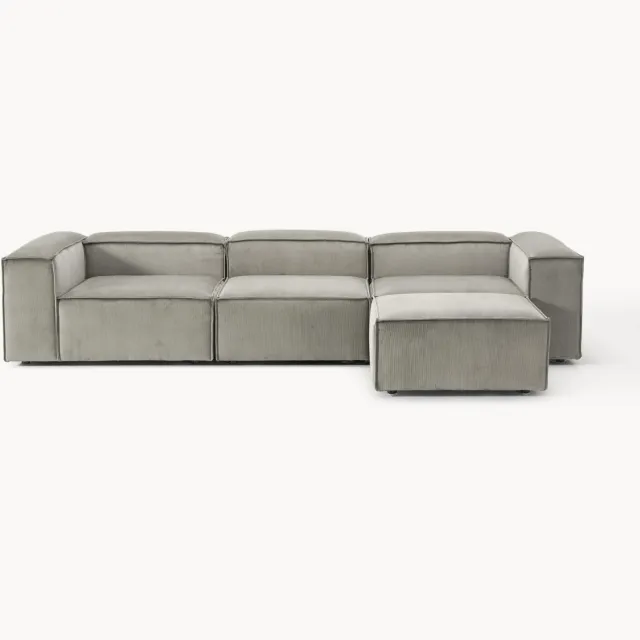 Westwing Collection Modulaire bank Lennon (4-zits) van corduroy met poef (links/rechts) Grijs
