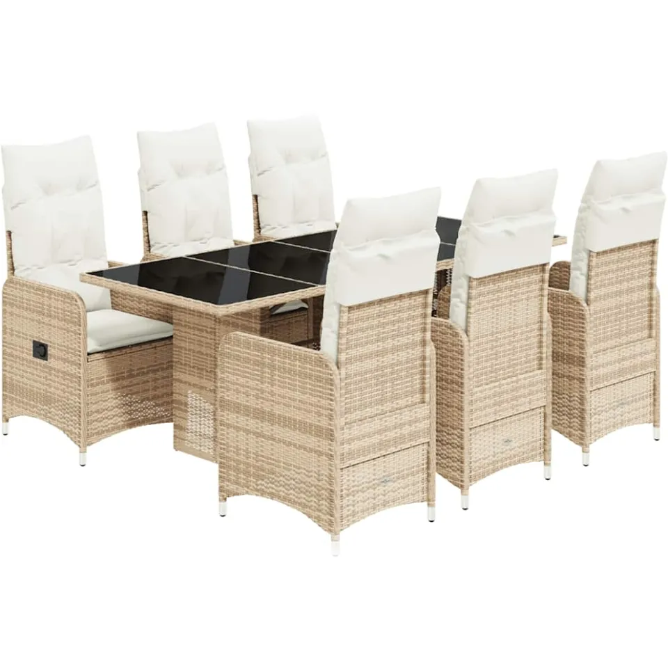 vidaXL 7-delige Bistroset met kussens poly rattan beige, foto 3