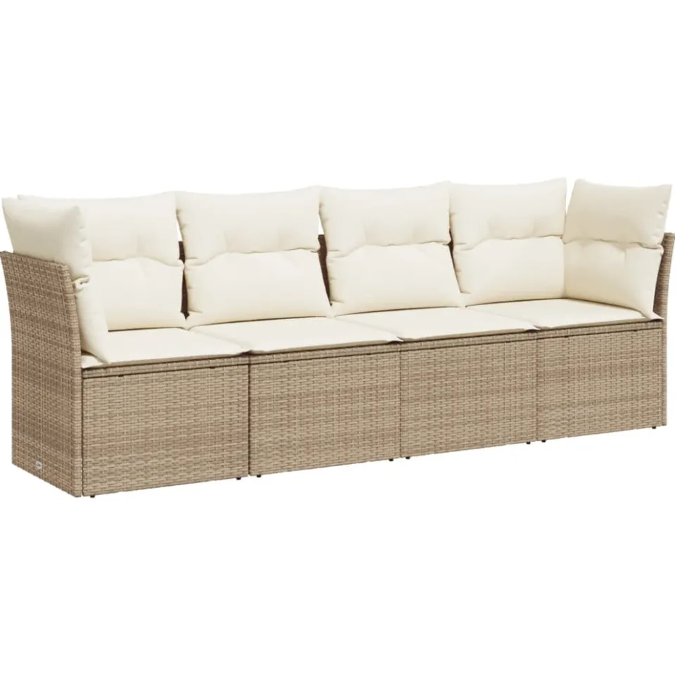 vidaXL 4-delige Loungeset met kussens poly rattan beige, foto 3