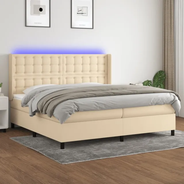 vidaXL Boxspring met matras en LED stof crèmekleurig 200x200 cm