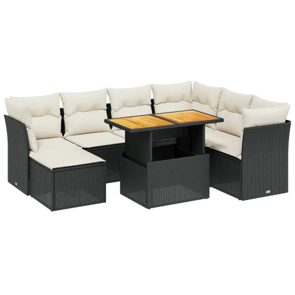 vidaXL 8-delige Loungeset met kussens poly rattan zwart