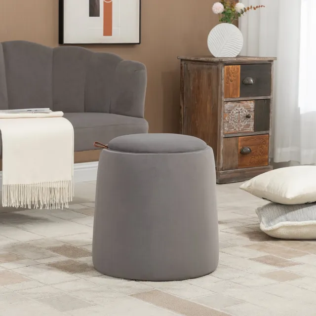COVREO Poef 44x44x47,5 cm donkergrijs, polyester met opbergruimte