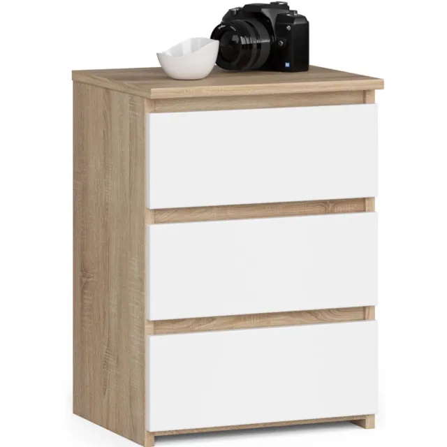 Akord Nachtkastje CL3/40 met 3 Lades / AKORD Furniture Factory / Sonoma Eik - Wit / 40 x 57 x 35 cm