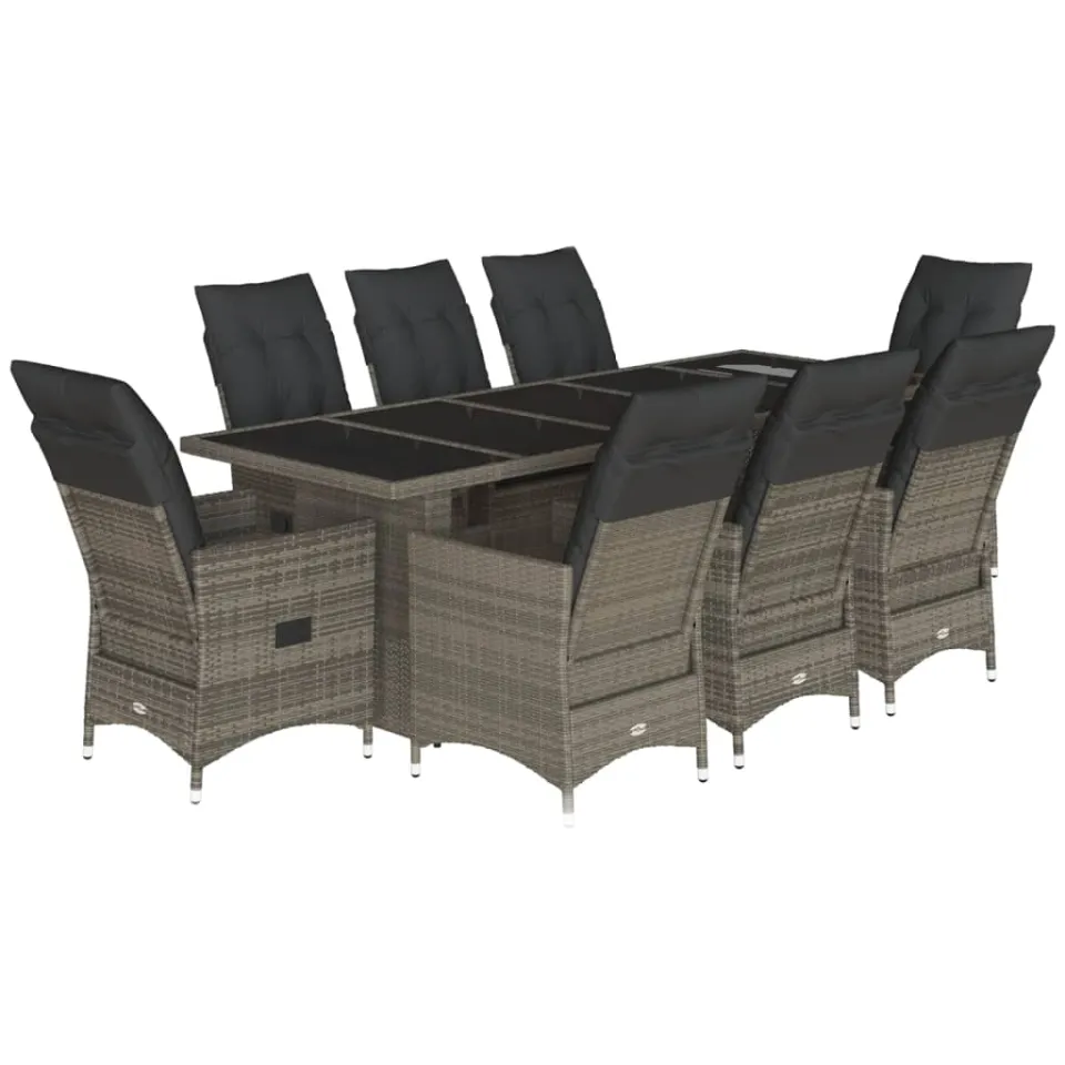 vidaXL 9-delige Bistroset met kussens poly rattan grijs, foto 3