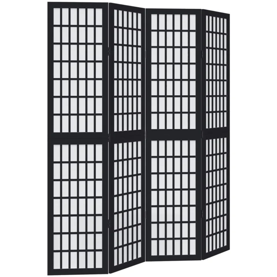 vidaXL Kamerscherm met 4 panelen massief paulowniahout zwart