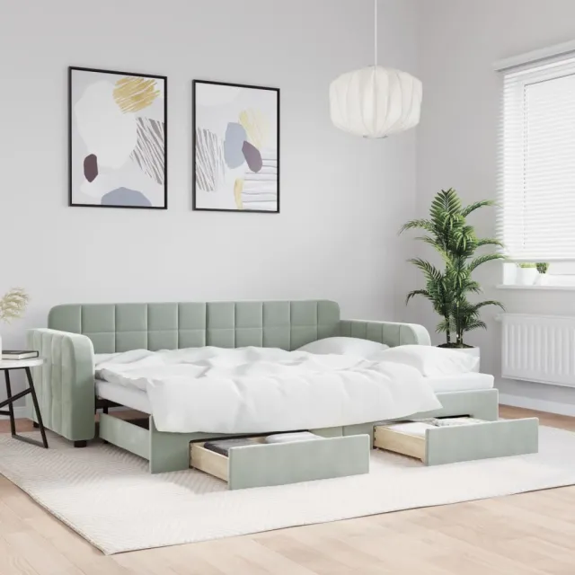 vidaXL Slaapbank onderschuifbed en lades 80x200 cm fluweel lichtgrijs grijs