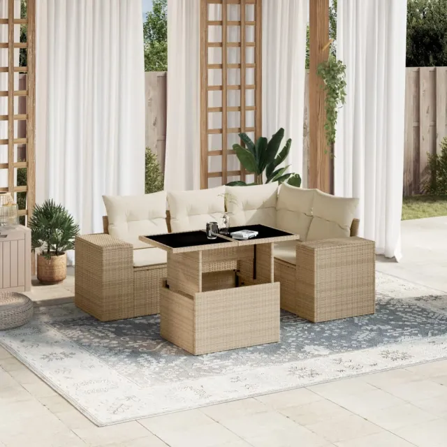 vidaXL 5-delige Loungeset met kussens poly rattan beige, foto 2