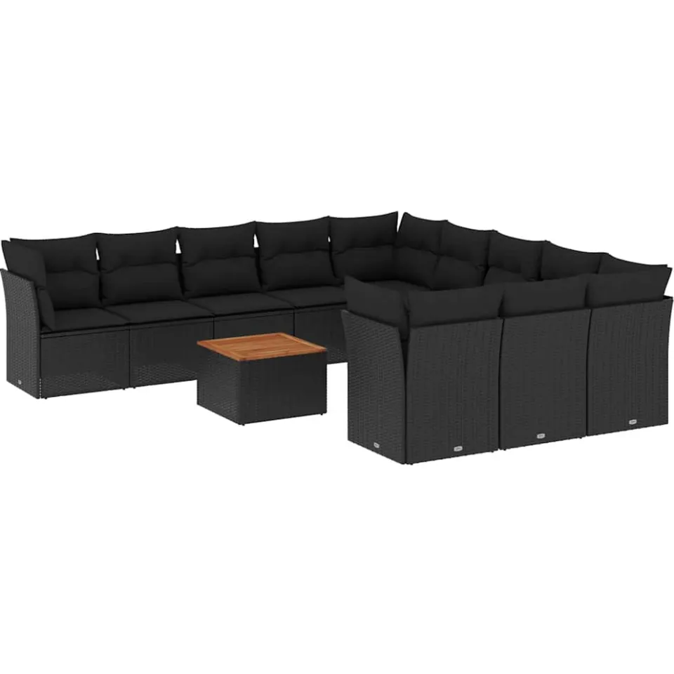 vidaXL 12-delige Loungeset met kussens poly rattan zwart, foto 3