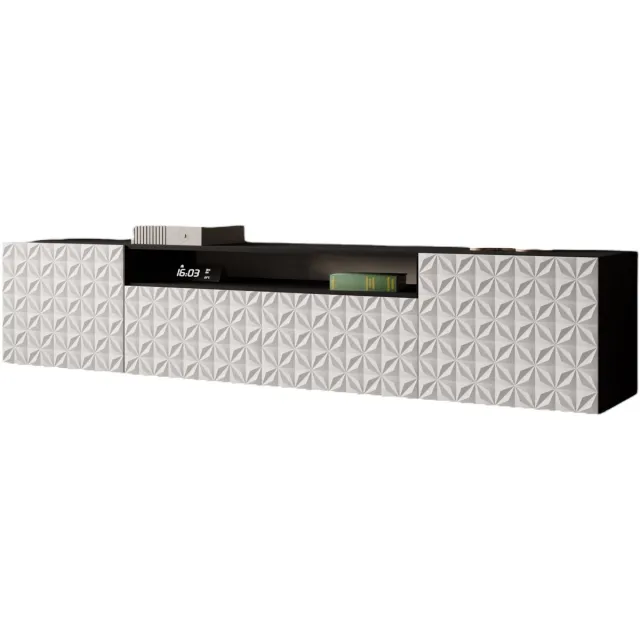 Margaret Hadas24 TV-kast Cali, woonwand, lowboard, tv-standaard, woonwand, woonkamer, tv-meubel, woonkamermeubels, televisie, highboard, TV-kast, tv-lowboard, 200 cm, 3 deuren, zwart, wit