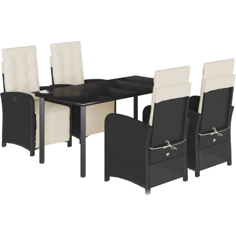 vidaXL 5-delige Tuinset met kussens poly rattan zwart, foto 3