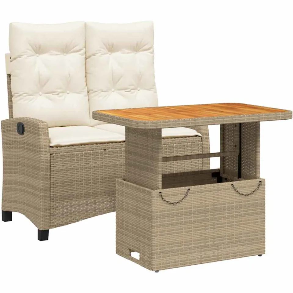 vidaXL 2-delige Tuinset met kussens poly rattan beige, foto 3