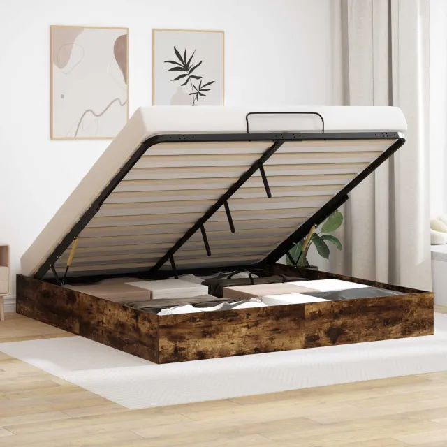 vidaXL Ottoman Bedframe Gerookt eiken 180 x 200 cm Geconstrueerd hout Bruin