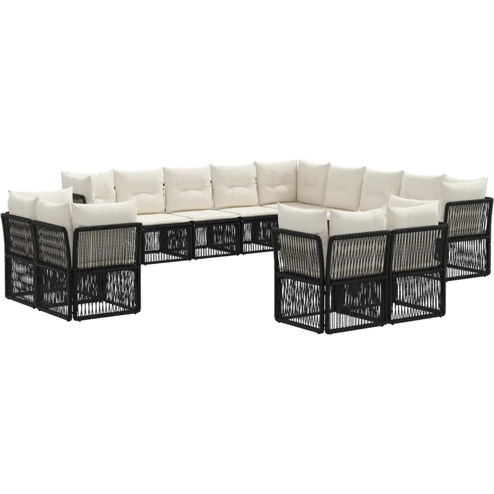 vidaXL Tuinbankenset 13 st 13-zits Zwart poly rattan, foto 3