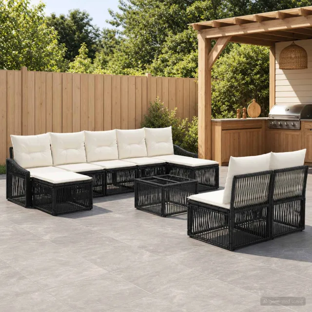 vidaXL Tuinbankenset 10 st Zwart poly rattan, foto 2