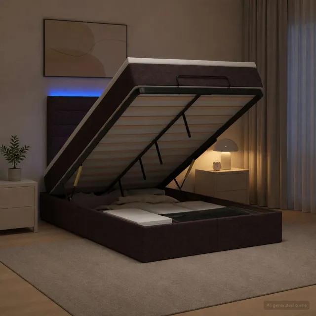 vidaXL Ottoman Bed met Matrassen en LED Donkerbruin 120 x 190 cm Stof