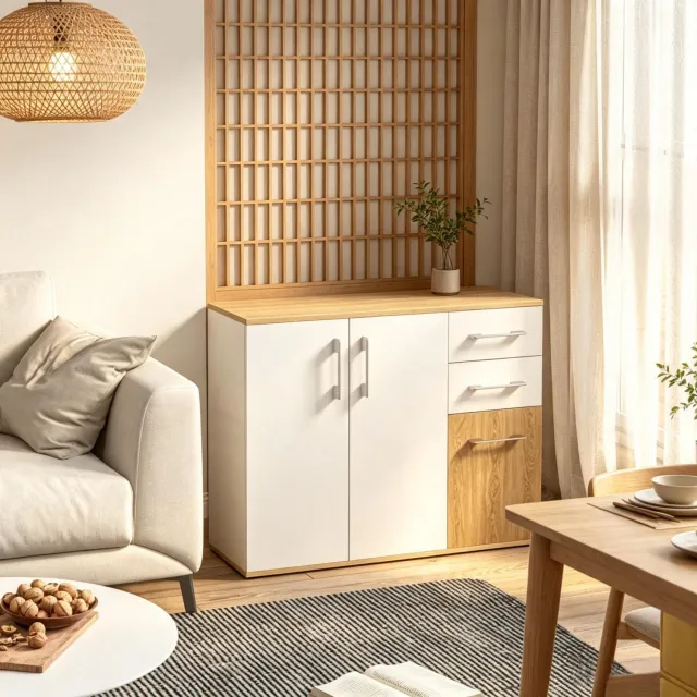 CHICFURN Dressoir 90 cm - verstelbare plank - 2 lades - wit naturel