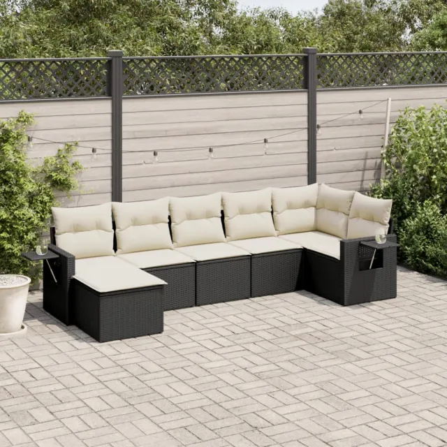 vidaXL 7-delige Loungeset met kussens poly rattan zwart, foto 2