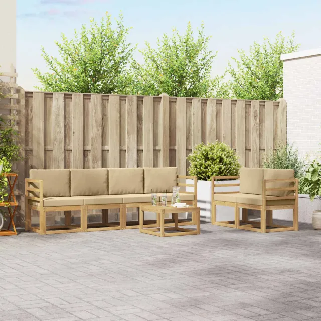 vidaXL Buiten bankenset 7 st 6-zits Wit en Beige
