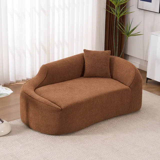 FloraGrace Slaapbank 2-Zits - Gebogen Chenille Sofa met Kussen - Zachte Ligfunctie voor Woonkamer, Slaapkamer en Studio - Caramel
