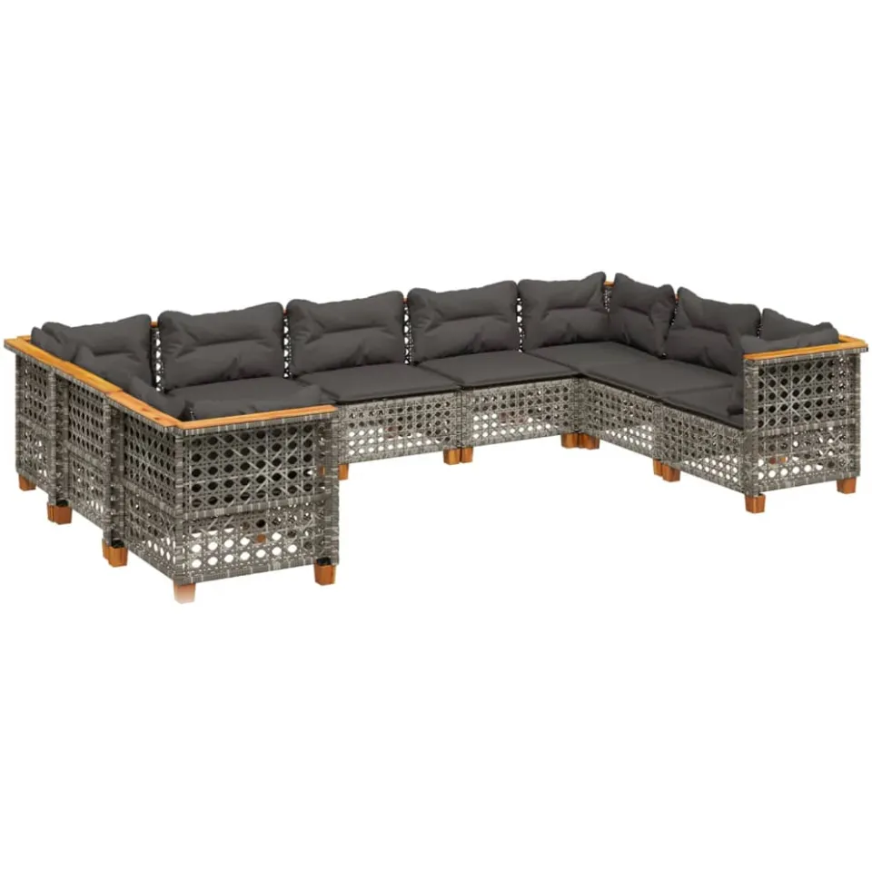 vidaXL 9-delige Loungeset met kussens poly rattan grijs, foto 3