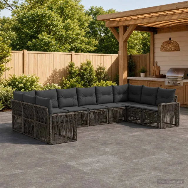 vidaXL Tuinbankenset 10 st 10-zits Grijs en Donkergrijs poly rattan, foto 2