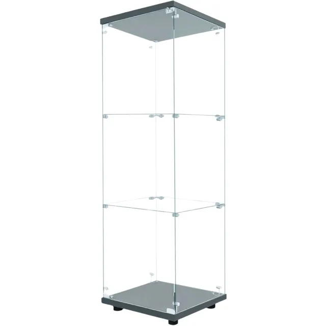 Happiq Glazen Vitrinekast 125 x 42 x 36 Cm - Moderne LED - Zwart Frame met LED - Verlichte Kast met 3 Planken van Gehard