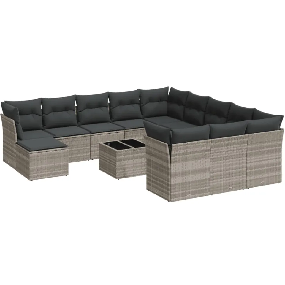 vidaXL 13-delige Loungeset met kussens poly rattan lichtgrijs grijs, foto 3