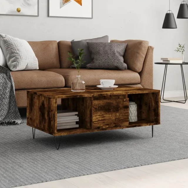 vidaXL Salontafel 90x50x36,5 cm bewerkt hout gerookt eikenkleurig Bruin