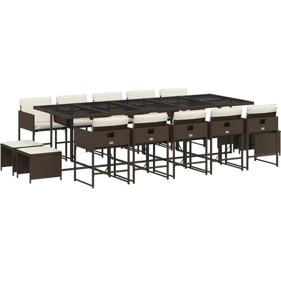 vidaXL 15-delige Tuinset met kussens poly rattan bruin, foto 3