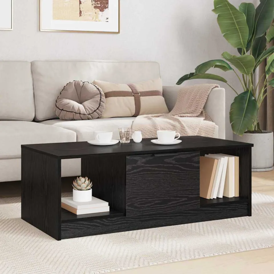 vidaXL Salontafel Zwart Eiken 102 x 50 x 36cm Bewerkt hout, foto 4