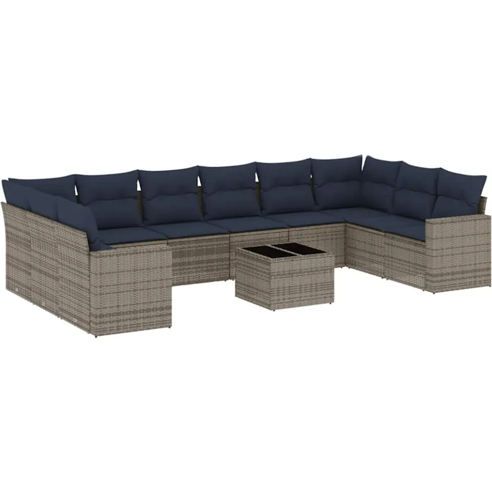 vidaXL 11-delige Loungeset met kussens poly rattan grijs, foto 3