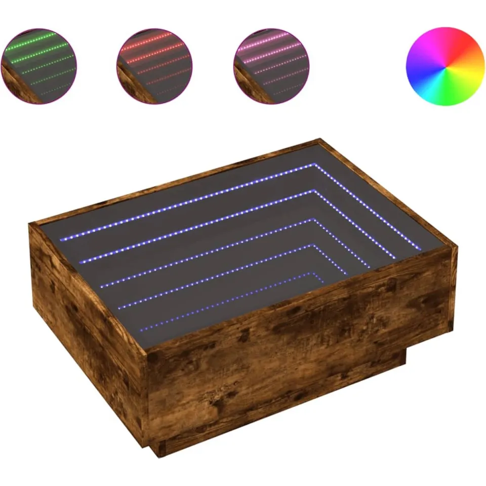 vidaXL Salontafel met LED 70x50x30 cm bewerkt hout gerookt eikenkleur, foto 3