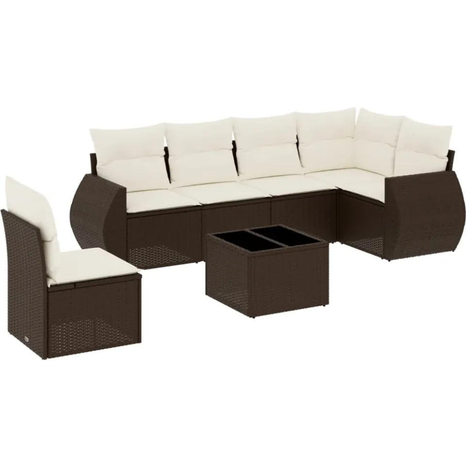vidaXL 7-delige Loungeset met kussens poly rattan bruin