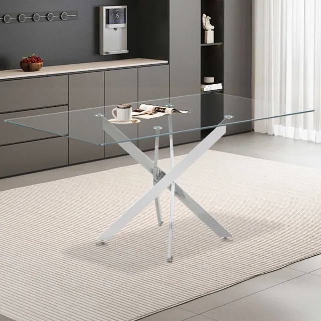Rousseau Tafel 'Lasi' 160 cm Glas, Poten Chroom Transparant